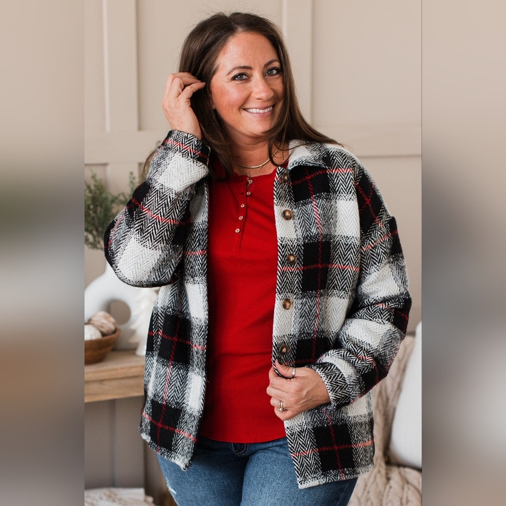 Pulse Boutique Red & Black Plaid Button-up Jacket
